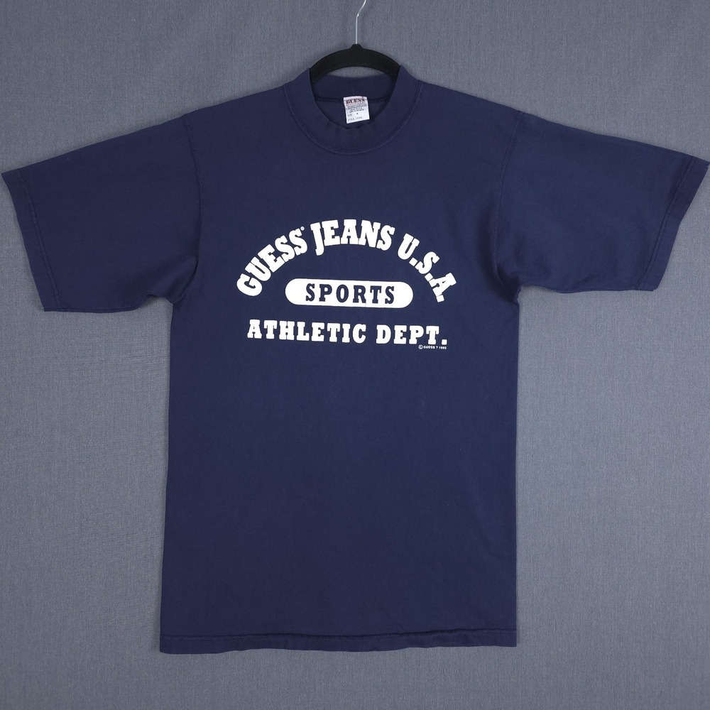 Vintage Guess Jeans Athletic Dept Shirt Size Medium Blue Short Sleeve 1993 USA